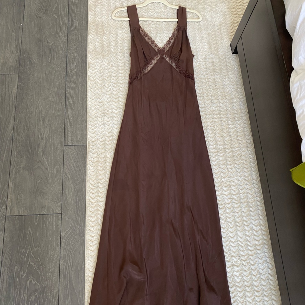 Brown satin reformation dress in size Medium